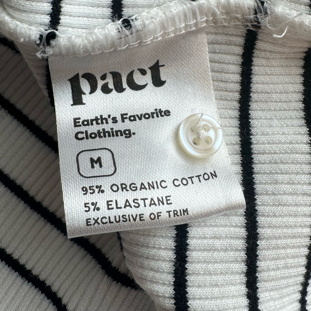 Pact Favorite Rib Henley Long Sleeve Top Size Medium White Black Striped Shirt - Picture 10 of 11